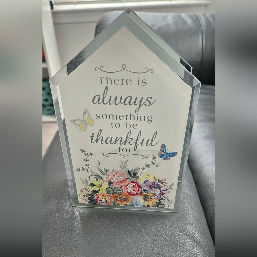 Floral Glass Plaque Candle holder with Inspirational Quote